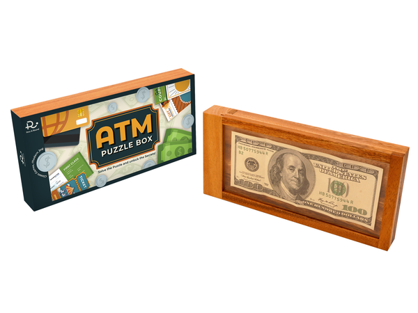 Row & Round ATM Puzzle Box for Adults- Secret Box Brain Teaser Wooden Puzzle Boxes with Hidden Compartments. Ideal Mystery Money, Jewelry, 3D Puzzle Lock, Gift Card, and Money Puzzle Container