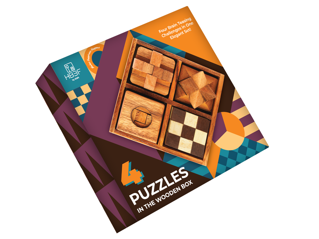 Set 4 Puzzles 3D Wooden Cubes Mind Gift Adults and Brain Teasers for K ...
