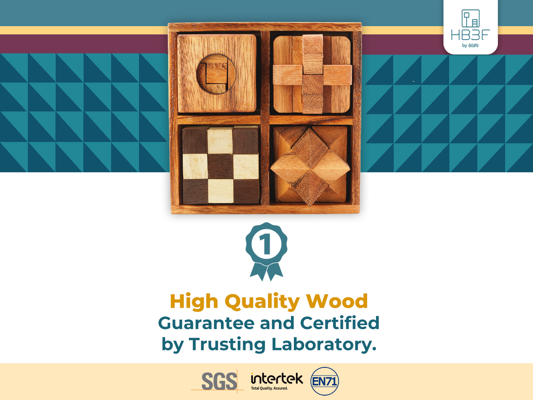 Set 4 Puzzles 3D Wooden Cubes Mind Gift Adults and Brain Teasers for K ...