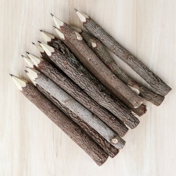 Black Wood Pencils Pack of 5” Tree Bark Wooden Favors in Rustic Twig Pencils Unique Gifts