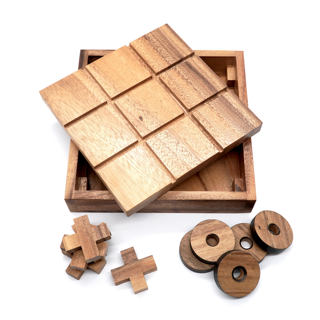 Hey! Play! Wooden Tabletop 3D Tic Tac Toe Board Game HW3500121 - The Home  Depot